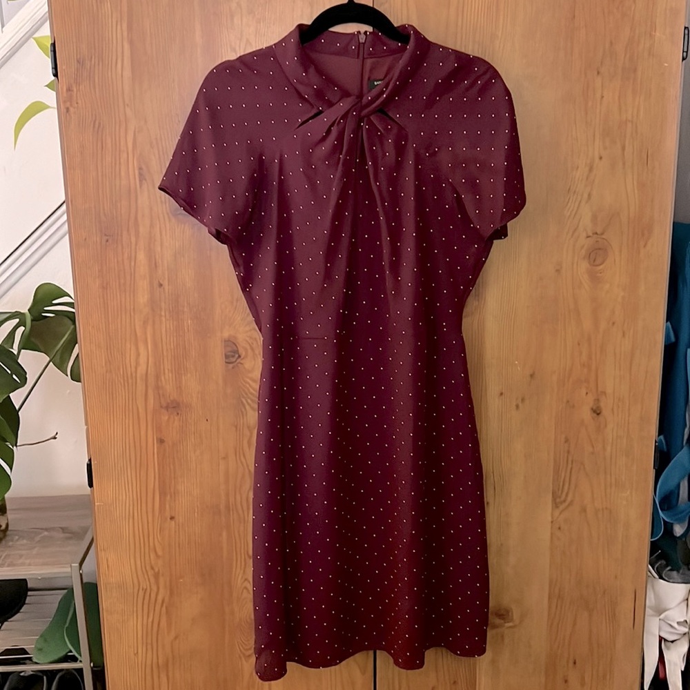 Banana Republic Mock-neck Dress in Burgundy Polka Dot